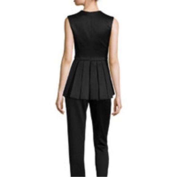 Cushnie Et Ochs V Neck Pleated Silk Wool Black Sleeveless High Low Peplum Top 4 - Picture 4 of 12
